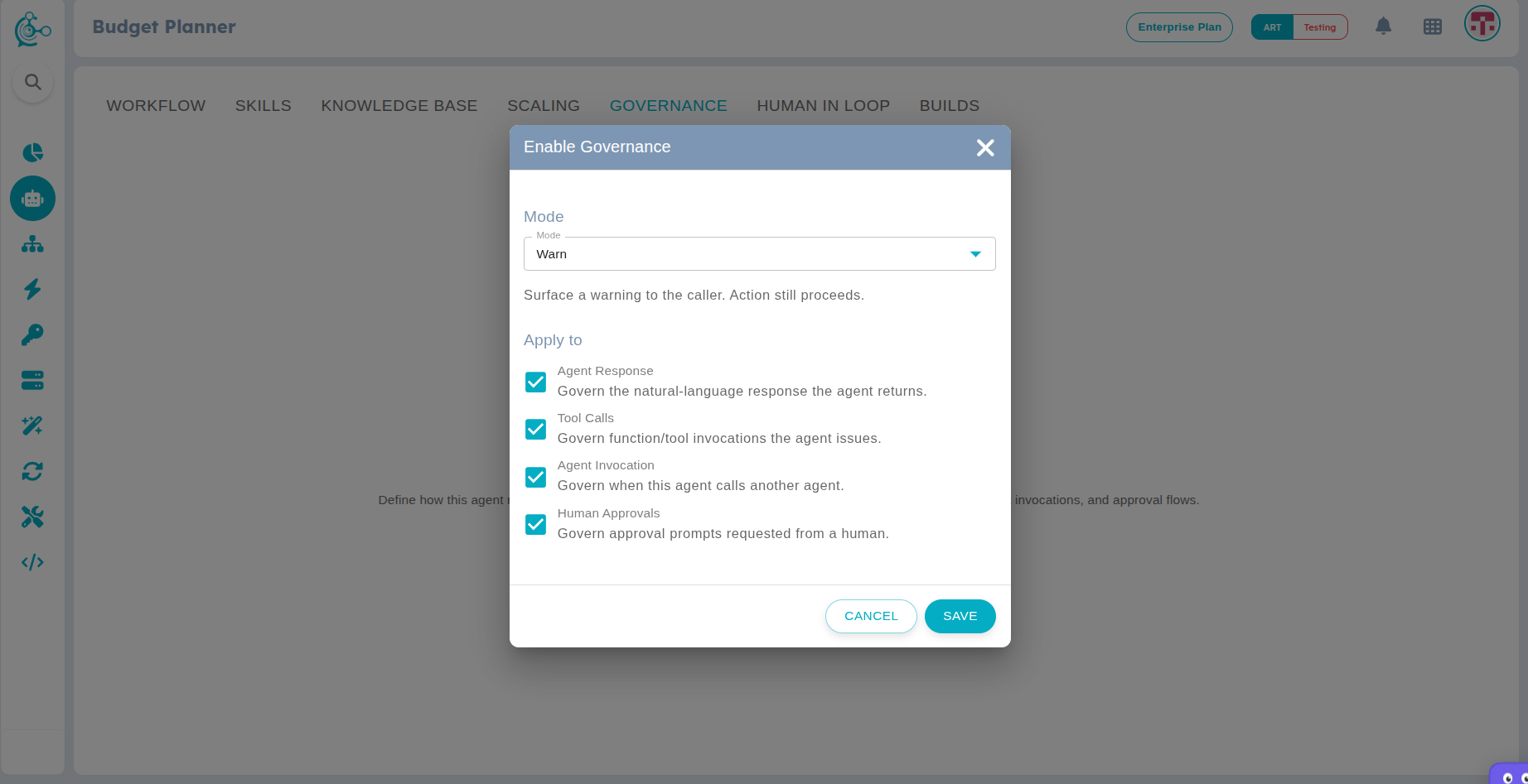 Figure 2: Governance Settings