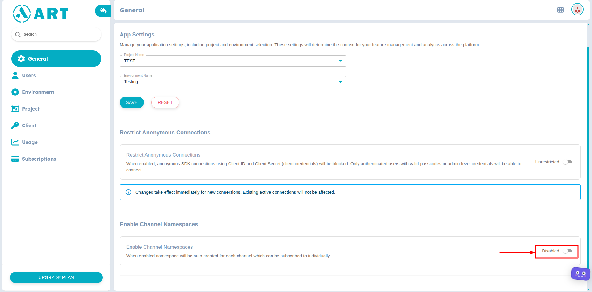 Figure 3: Enable namespace creation