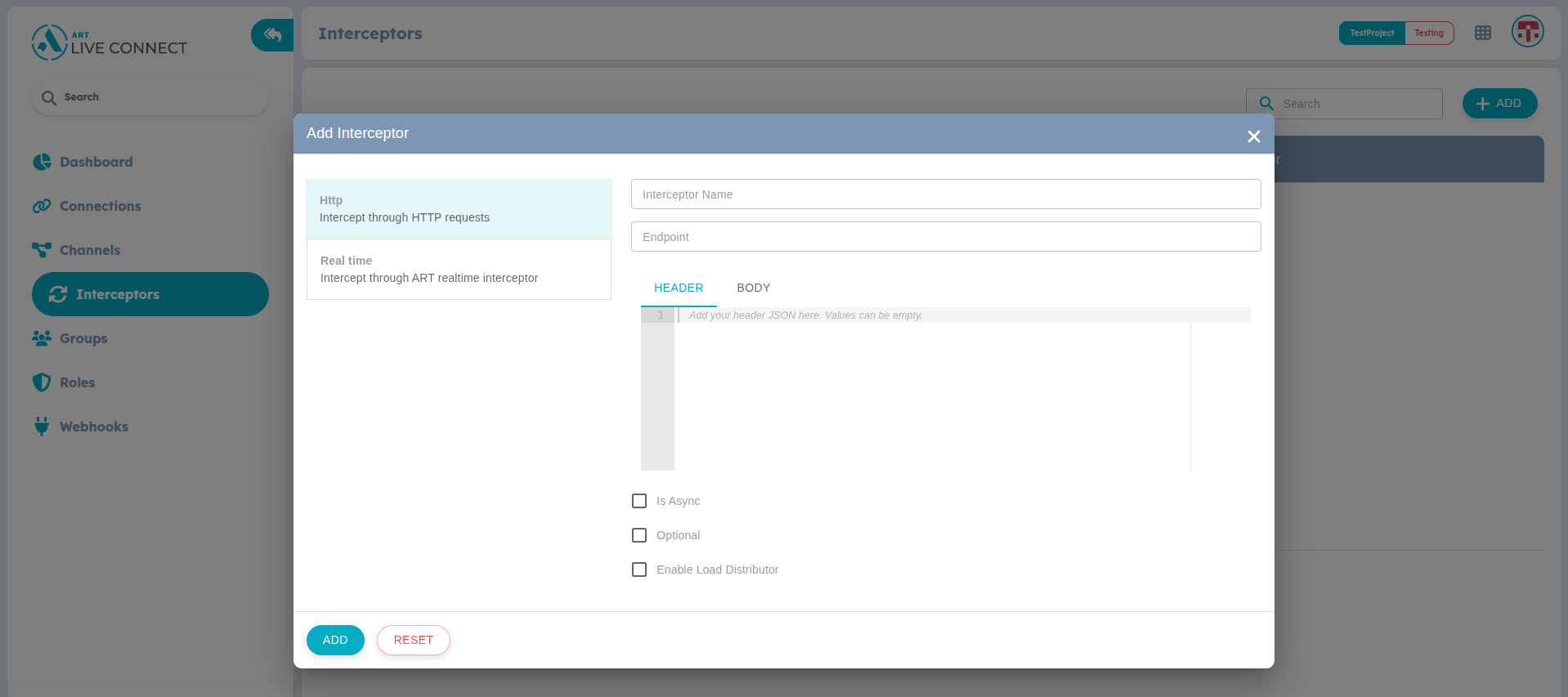Figure 4: Add Interceptor