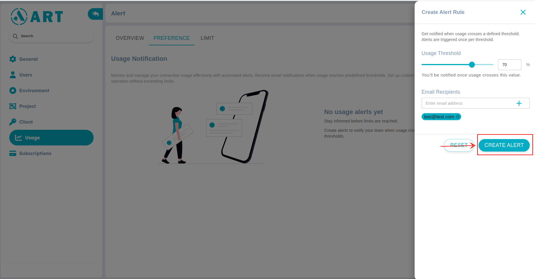 Figure 4: Create Usage Notification